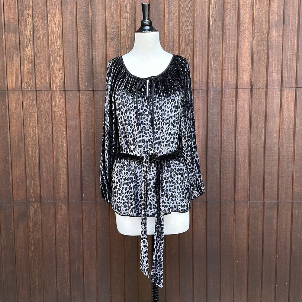 Grey cheetah velvet burnout top by What Goes Around Comes Around, size M